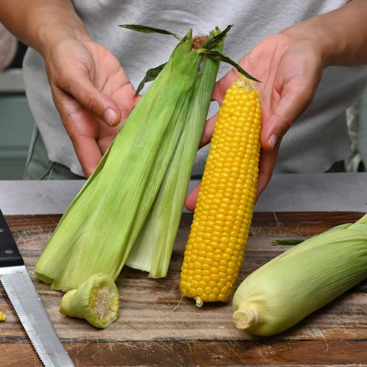 Microwave Corn on the Cob in Husk - Alphafoodie